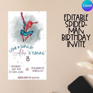 Editable Spider-Man Birthday Invite, Invitation Template, Printable, Digital Party Invite