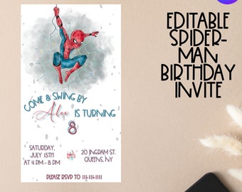 Editable Spider-Man Birthday Invite, Invitation Template, Printable, Digital Party Invite