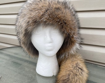 Davy Crockett Hat Coyote Hat Handmade Real Coyote Fur