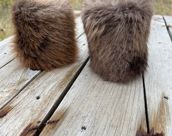 Real Beaver Fur Can Cooler, Neoprene Lined Beverage Holder