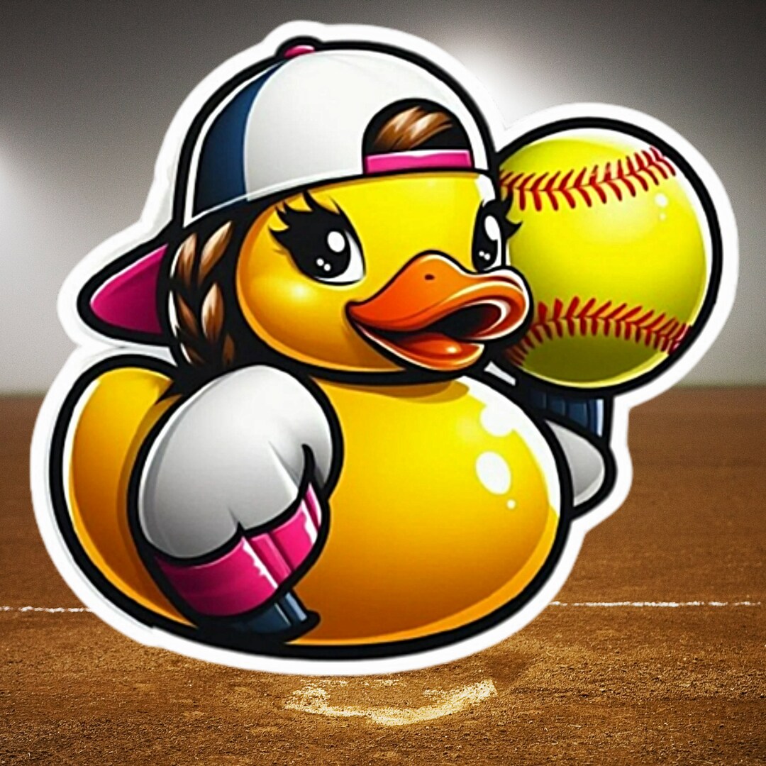 Girl Rubber Duck Softball Player Sticker, Kisscut Vinyl Decals