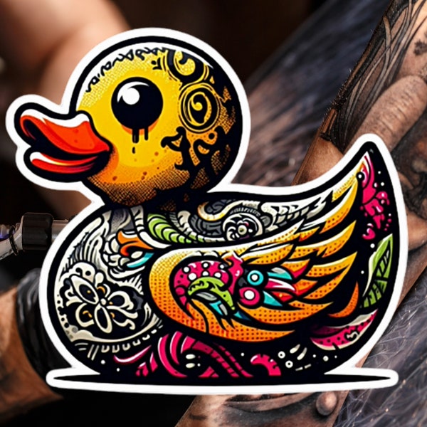 Rubber Duck with Tattoos Window Sticker water bottle tumbler laptop, Vehicle Decal for Tattoo Lover, Gift for Tattoo lover, Tattoo Sticker