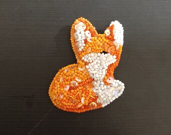 Fox beaded brooch, soutache, unique jewel to wear, or to