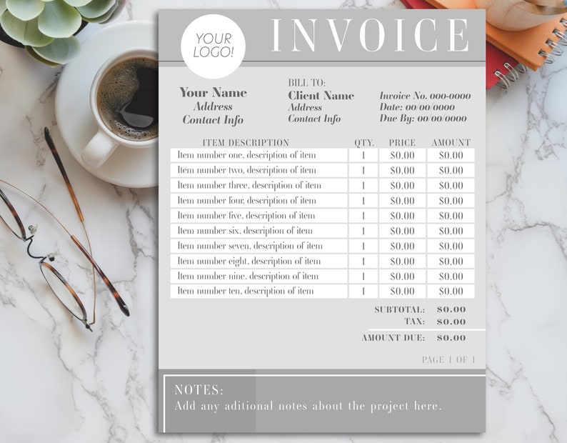 Beautiful Modern Grayscale Invoice Template | Professional Graphic ...