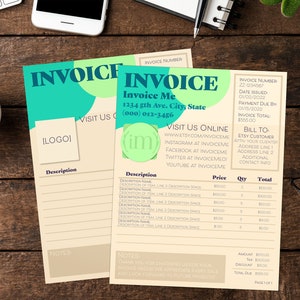 Colorful Bright Invoice Template | Professional Graphic Design for Your Business | PDFs Editable with Canva & Adobe Softwares | Customizable
