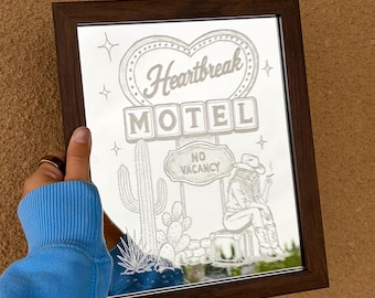 Heartbreak Motel Engraved Mirror | Retro Western Cowgirl Wall Art