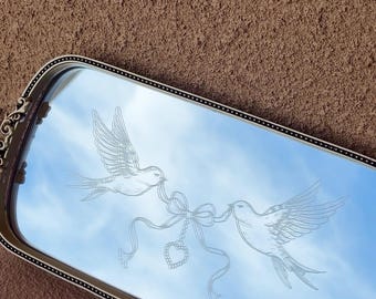 Dove Vanity Tray | Hand Engraved Mirror Decor | Jewelry Display | Lovebirds