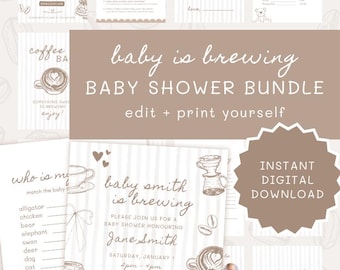 Baby is Brewing Shower Invitation Bundle, Coffee Theme (Digital Download)