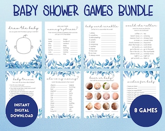 Blue Floral Baby Shower Games Bundle (Printable)