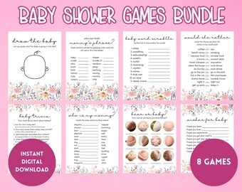 Bundel met bloemen babyshowergames: 8 afdrukbare games (digitale download)