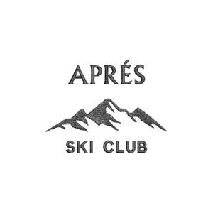 May include: Black and white logo with the text "APRÈS SKI CLUB" and a stylized image of a mountain range.