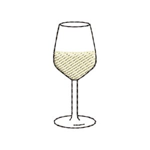 Puede incluir: Una copa de vino blanco. La copa tiene un tallo delgado y una base redonda.