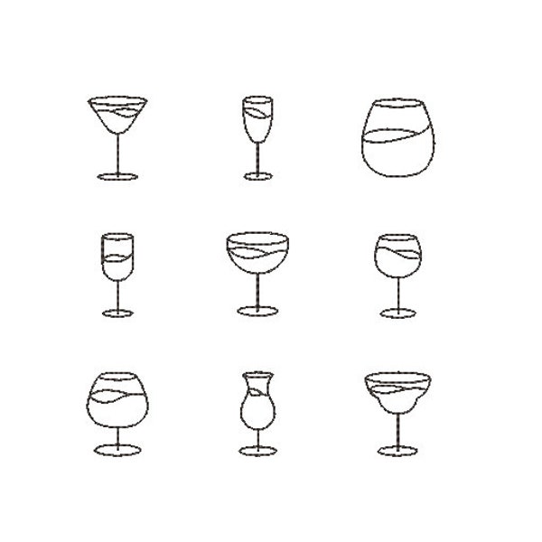 Alcohol Glasses Embroidery Machine File | Wine | Prosecco | Cocktail | Line Art Design