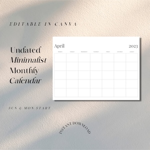Blank Monthly Calendar Printable | Digital Calendar | A4/A3/Letter | Printable And Digital Version | Digital Monthly Planner | Jan - Dec