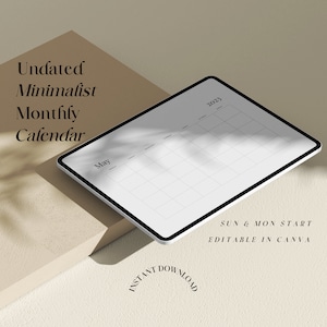 Blank Monthly Calendar Printable | Digital Calendar | A4/A3/Letter | Printable And Digital Version | Digital Monthly Planner | Jan - Dec