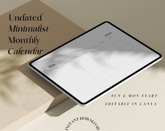 Blank Monthly Calendar Printable | Digital Calendar | A4/A3/Letter | Printable And Digital Version | Digital Monthly Planner | Jan - Dec