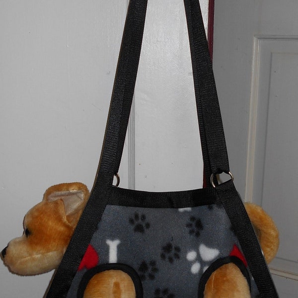 Nail Grooming Multi-Use Hands Free Sling Pet Carrier for Small Pets - Hearts, Paws & Bones Fleece