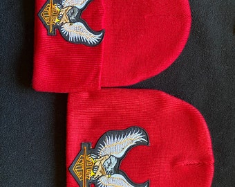 Red Custom Patched One Size Eagle Motorcycle Beanie