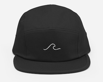 Ocean Wave Five Panel Cap in Black | Five Panel Hat, Black Hat, Baseball Hat, Surf Hat, Outdoor Hat, Minimalist Hat, Adventure Hat