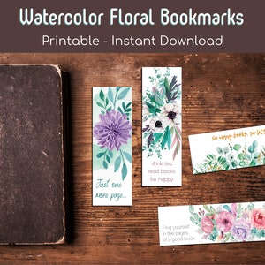 Watercolor Floral Bookmarks - Digital Download - Printable