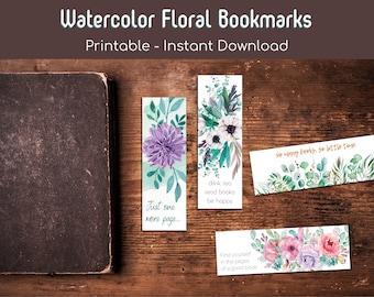 Watercolor Floral Bookmarks - Digital Download - Printable