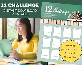 12 Book Challenge - Reading Challenge - Digital Download - Printable