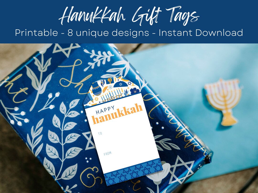 Hanukkah Gift Tags Printable Set of 8 Unique Tags Etsy
