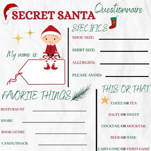 Secret Santa Forms, Office Secret Santa, Christmas Game, Secret Santa ...