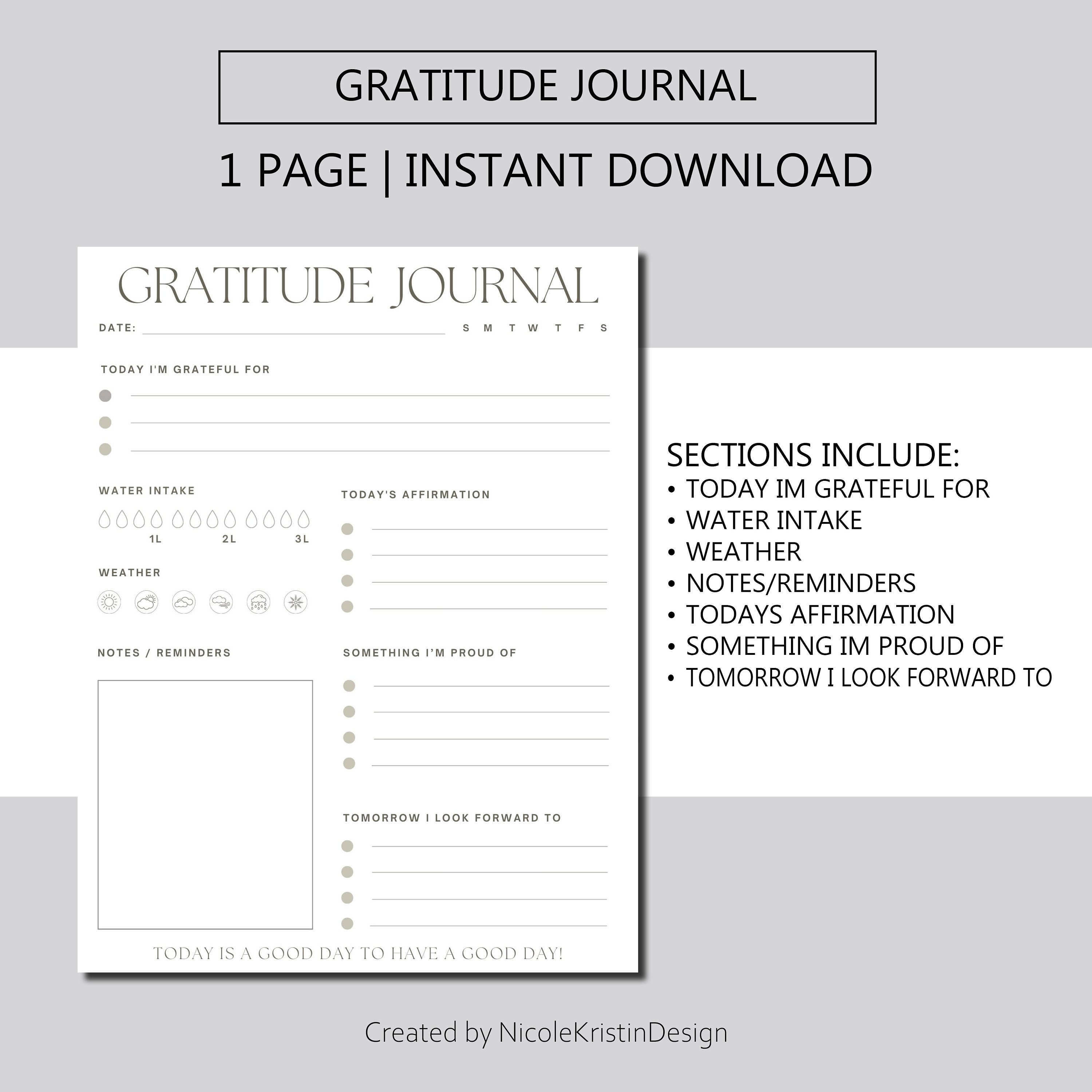Gratitude Journal Printable Instant Download Daily Gratitude Journal