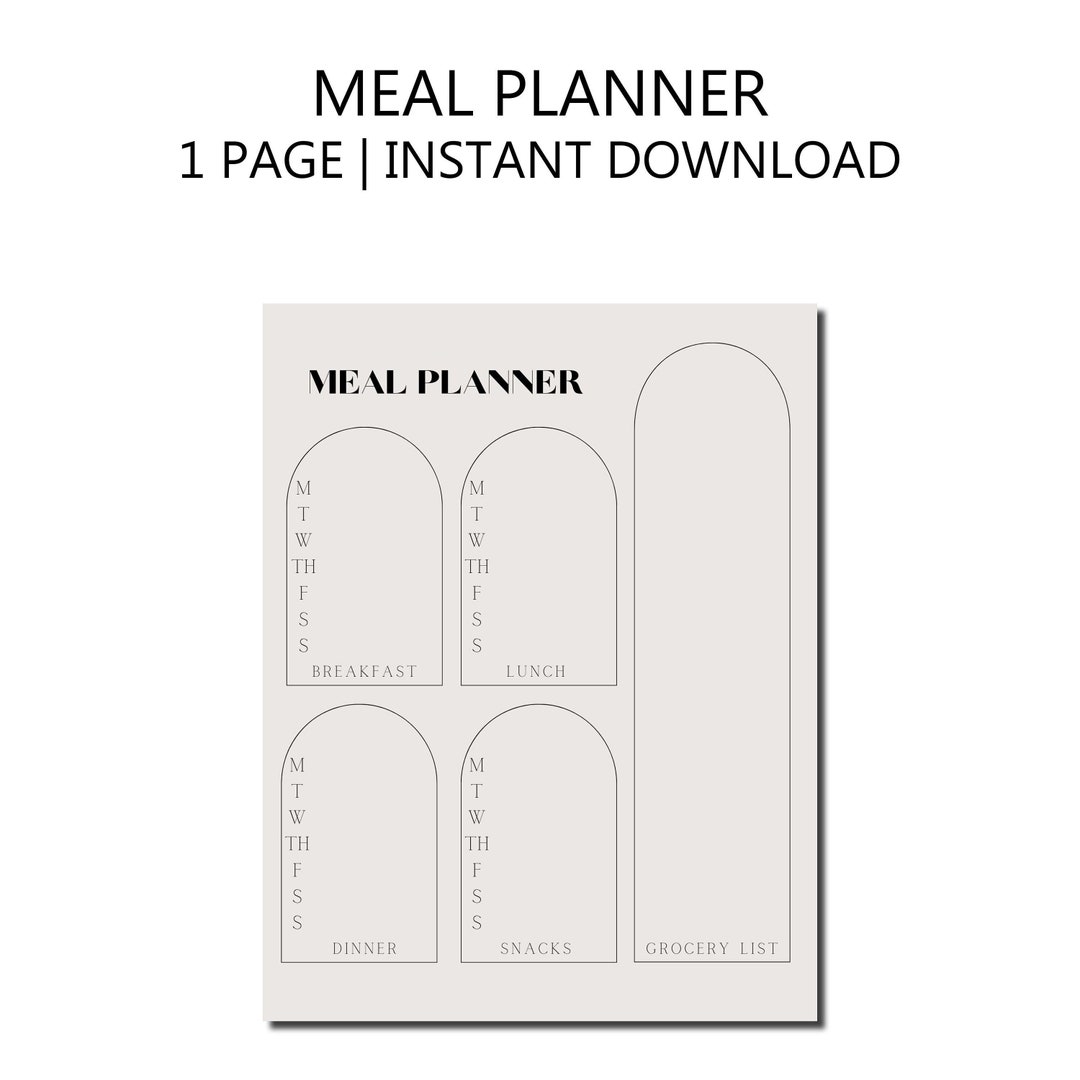 Minimalist Meal Planner Printable, Instant Download, Weekly Meal Prep ...