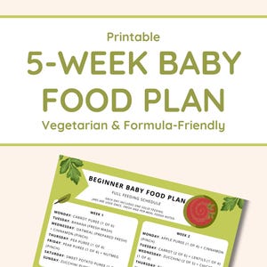 Afdrukbaar babyvoedingsschema van 5 weken | pdf-bestand met babyvoedingsplan voor beginners | Puree + voorbereiding vriezer + etiketten | Vegetarisch en formulevriendelijk