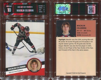 Custom Hand Made 2023 Hot Shot Prospects Macklin Celebrini Rookie Gem Mint 10