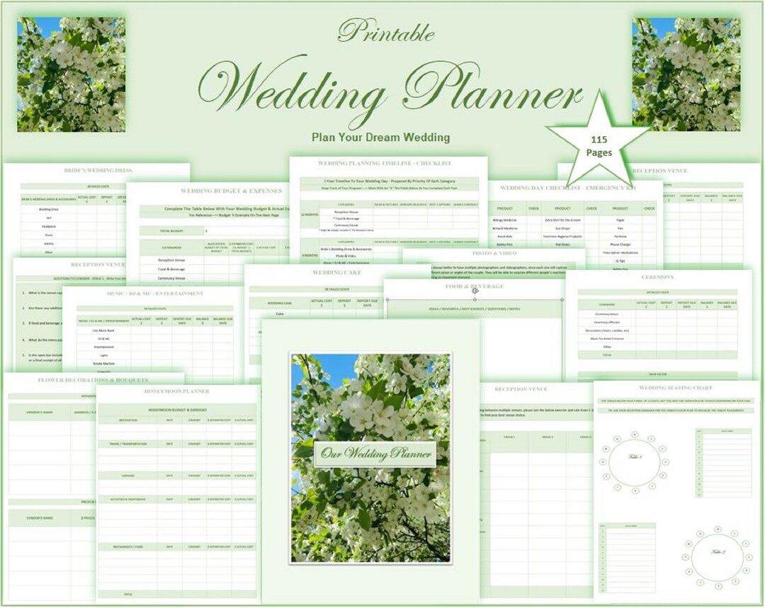 115 Pages Wedding Planner Printable, PDF Wedding Planning Kit ...