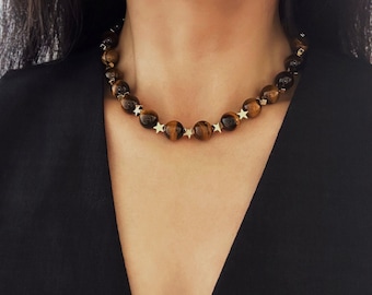 Gros Collier Vintage En Pierres Naturelles - Bijou Fantaisie Ancien, Occasion Bon état