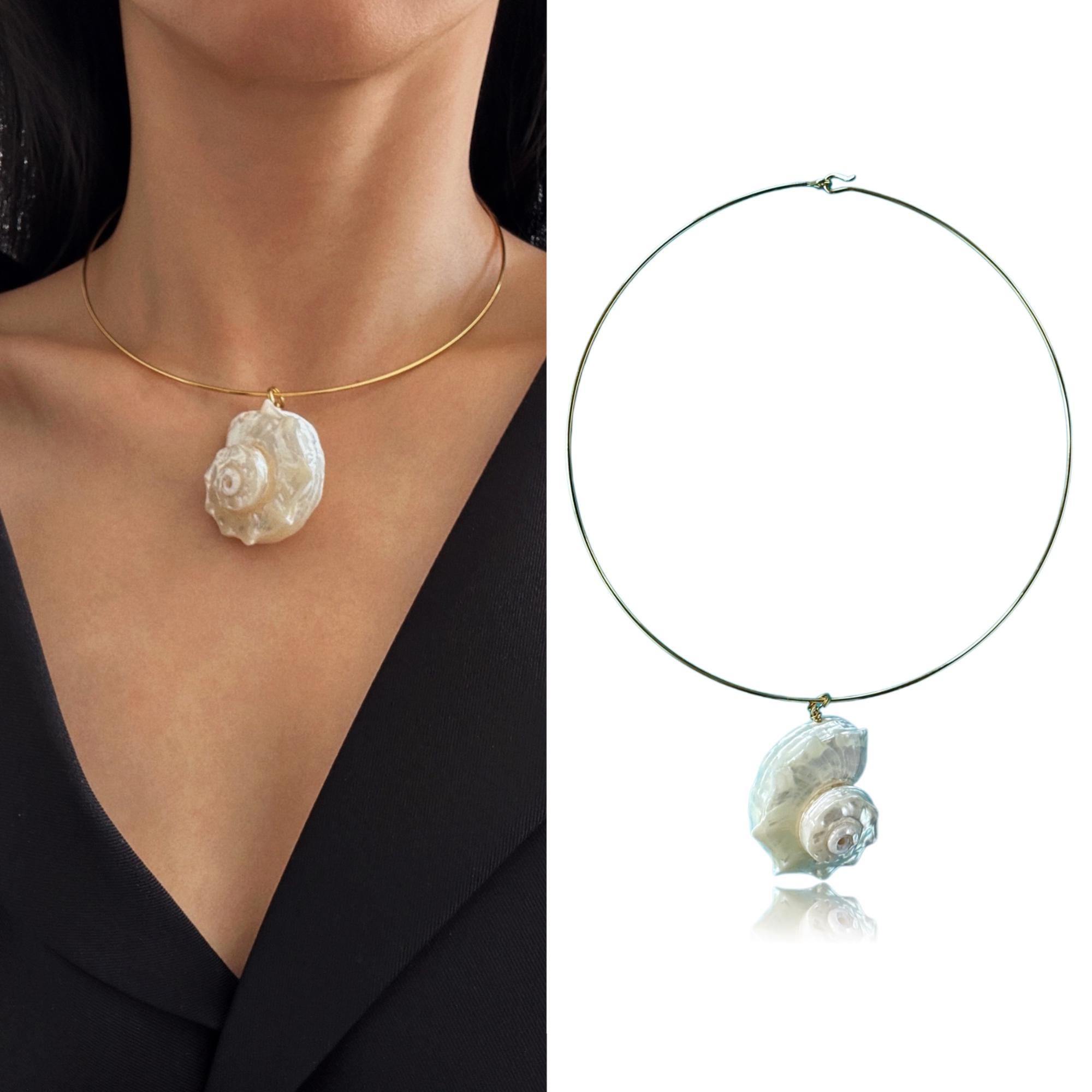 Real Shell Collar Necklace • Minimalist Seashell Pendant Necklace ...