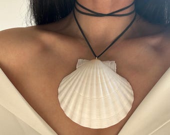 Gedurfde statement schelpchoker, natuurlijke sint-jakobsschelpenketting, retro zeemeerminketting, boho touwketting, Y2K, jaren 90, strandsieraden