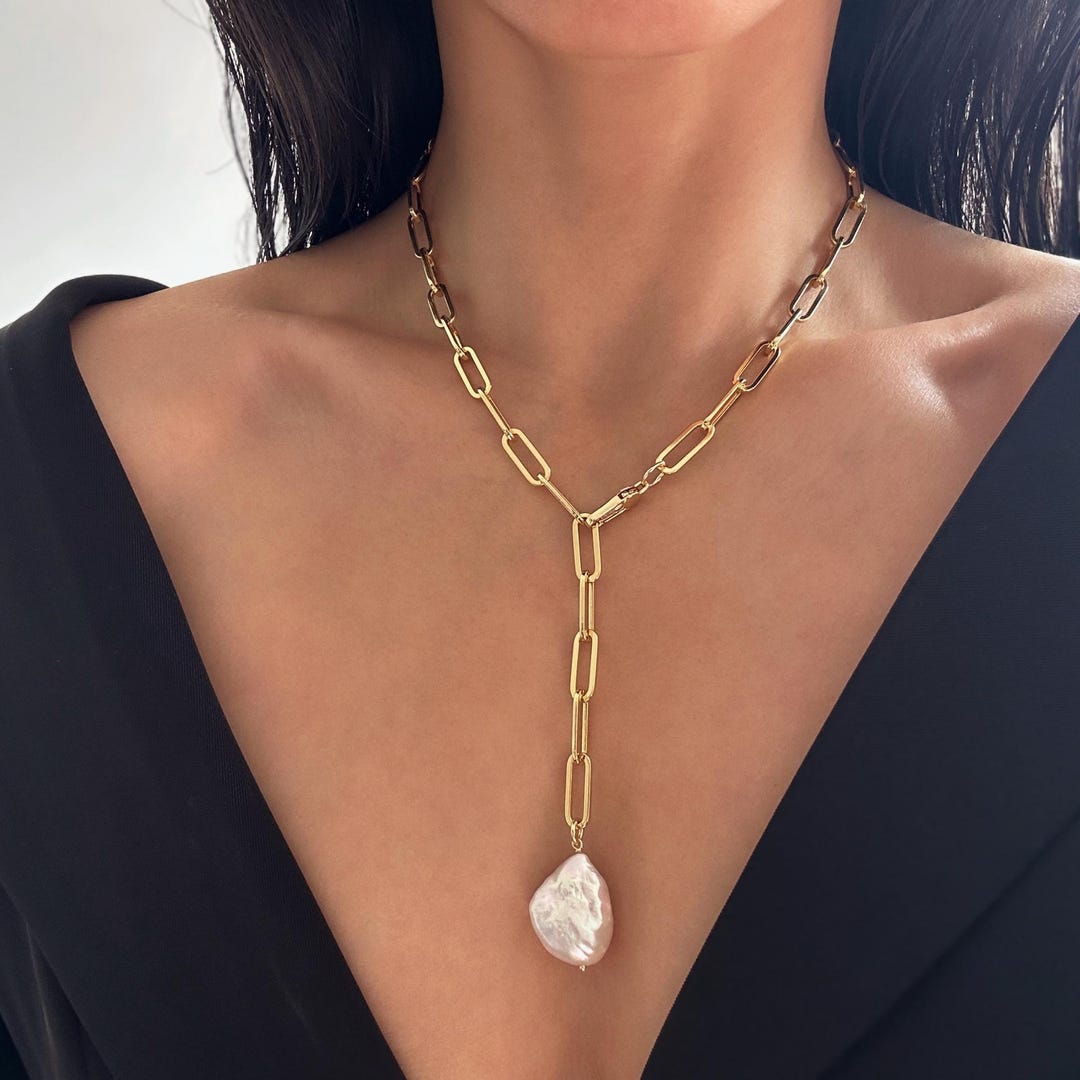 Baroque Pearl & Cubic Zirconia Asymmetric Necklace main image 0