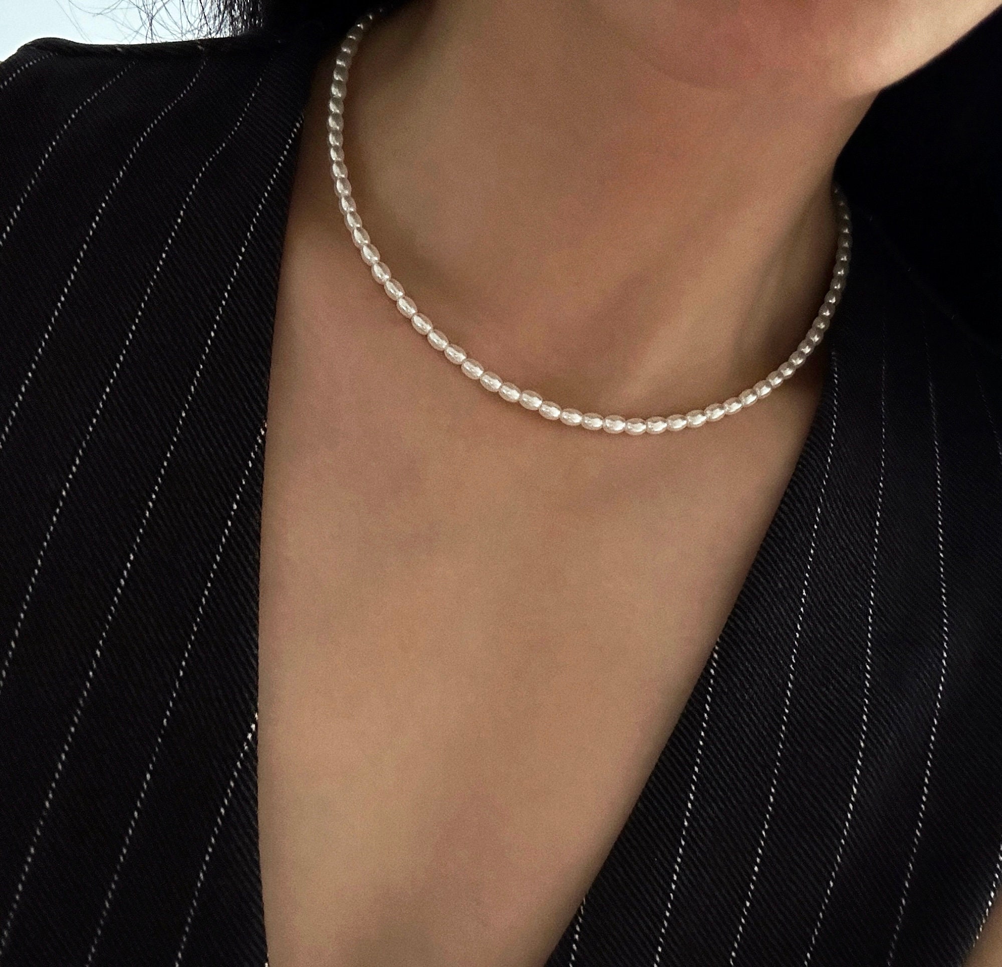 Minimal Rice Pearls Necklace, Small Pearl Necklace for Men & Women ...