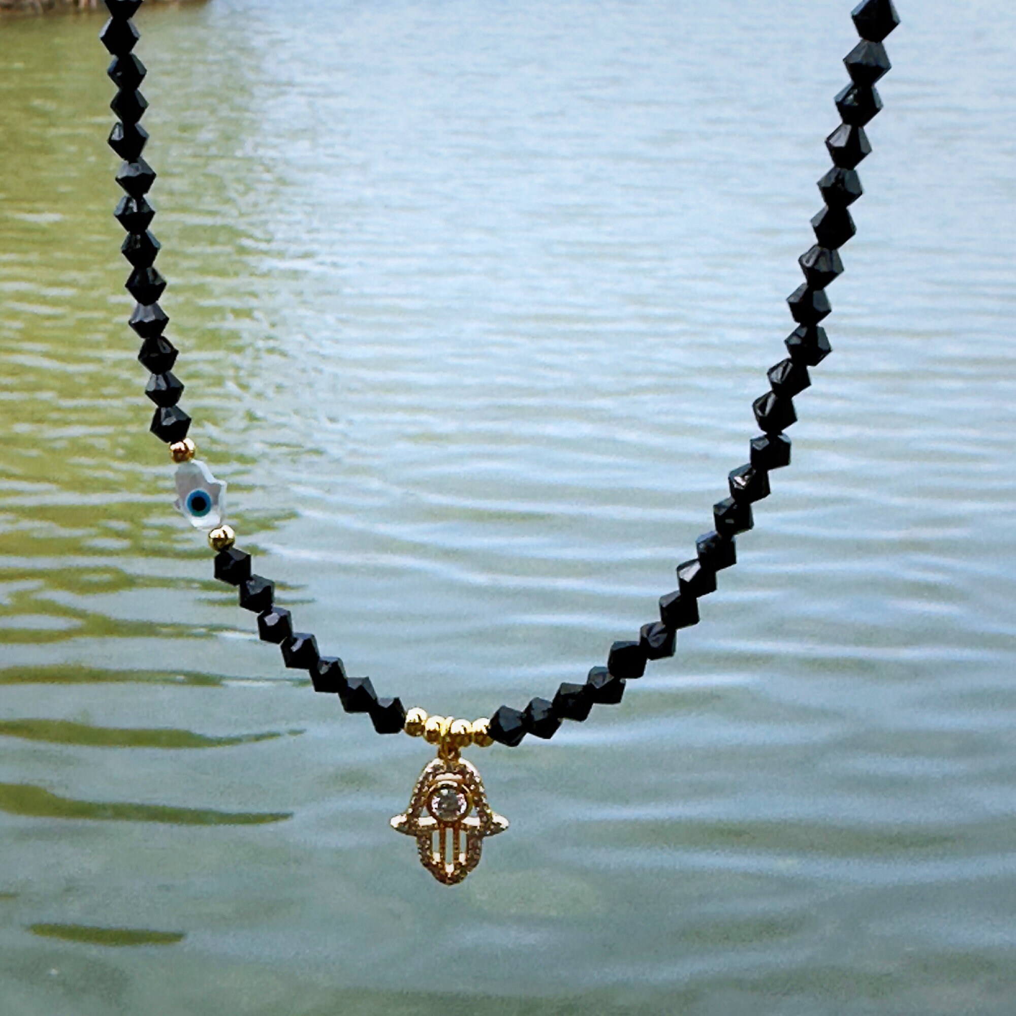 Buy Fatima Hand Necklace, Tiny Hamsa Necklace, Dainty Beaded Necklace, Good  Luck Charm, Stacking Necklace, Everyday Necklace, Protection Jewelry Online  in India - Etsy, image size:2000x2000