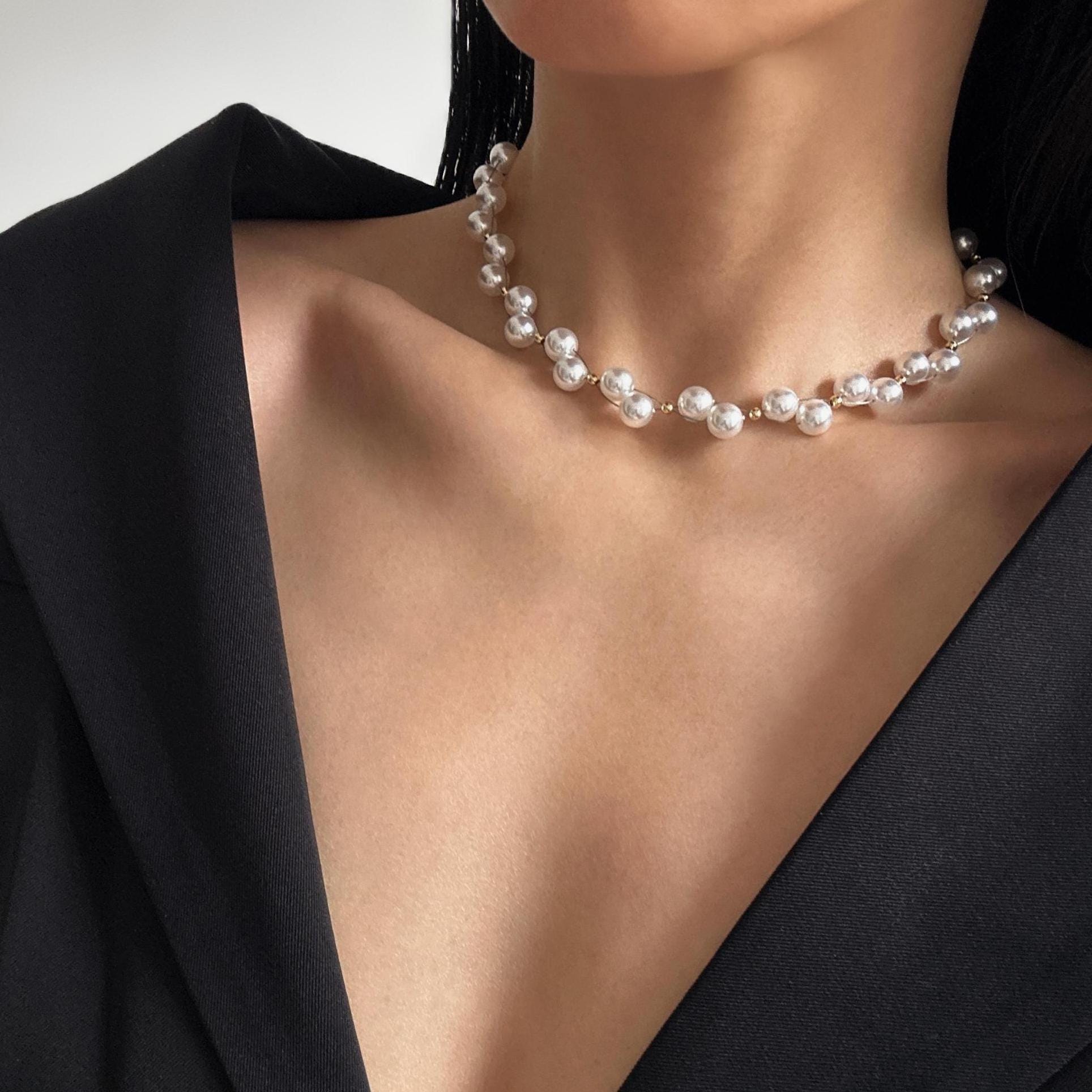 Pearl-Embellished Ivory Headpiece and Choker Set Royal Ivory Pearl Necklace Set – Jagdamba Pearls main image 2