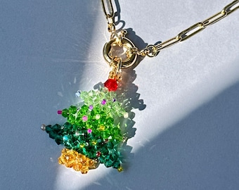 Festive Xmas Tree Necklace, Christmas Tree Pendant Necklace, Dazzling Christmas Tree Necklace Gift, Removable Pendant Design, Holiday Gifts