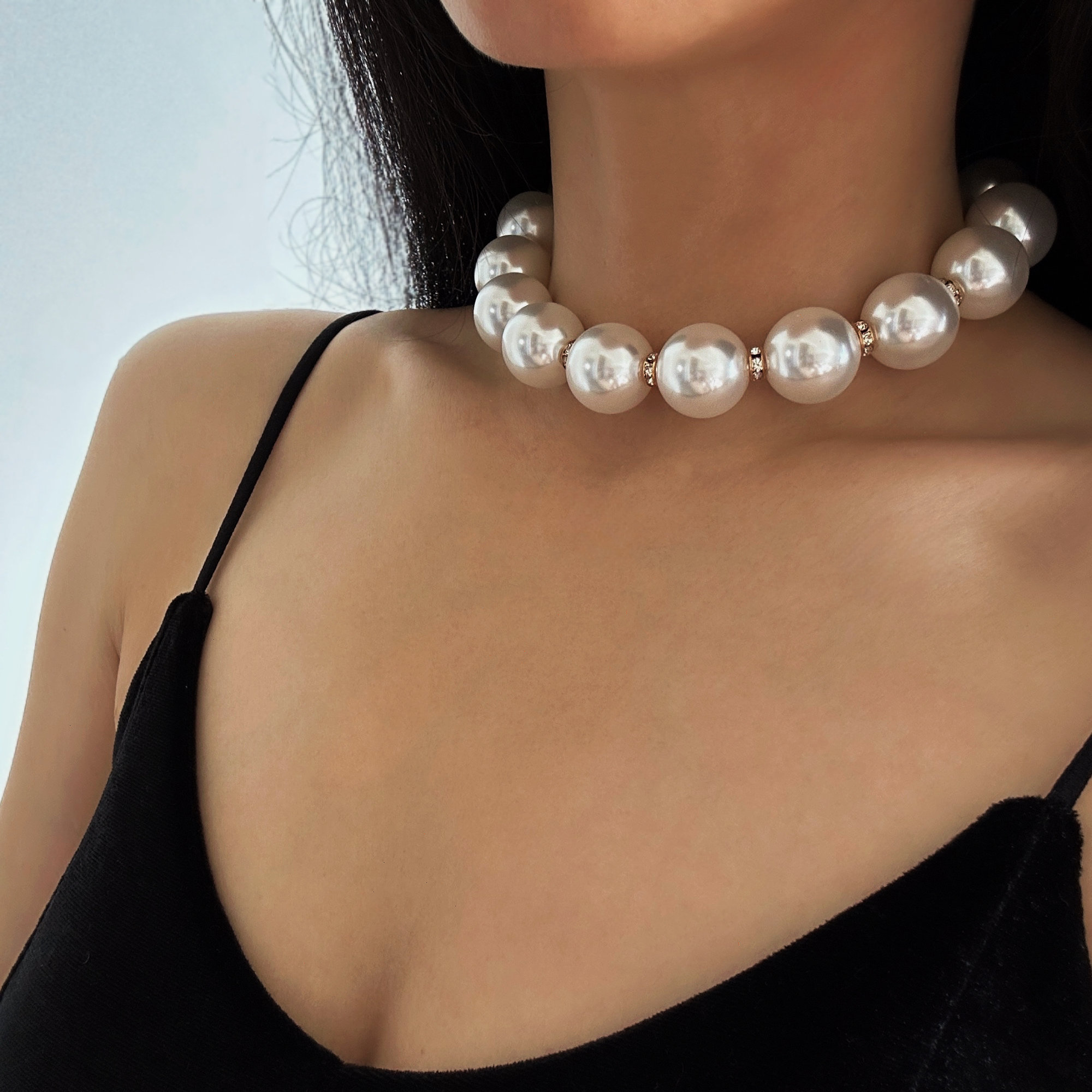 【Ameri VINTAGE】PEARL COLLAR CHOKER Vintage Style Chunky Pearl Choker Necklace, Stunning Pearl