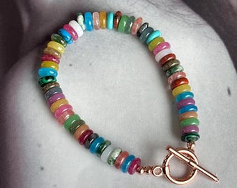 Rainbow Gemstone Bracelet • Colorful Quartz Gem Beaded Bracelet • Everyday Minimalist