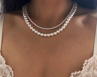 5 in 1 Multi Way Pearl Necklace, Elegant Pearl Necklace, Bridal Pearl Necklace, Vintage Style Pearl Choker, Double Strand Necklace
