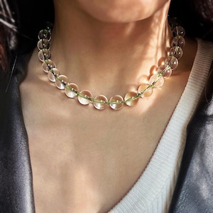 Hand Knotted Clear Quartz Necklace, 12mm Chunky Beads, Powerful Crystal Healing, Trendy Gumball Necklace, Gifts for Him & Her