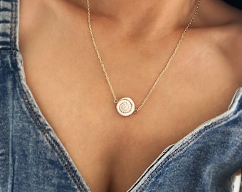 Dainty Shell Necklace, Natural Sea Shell Necklace with Gold Paperclip Chain, Snail Shell Choker Necklace