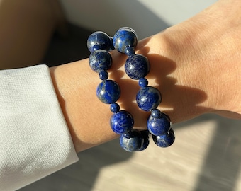 Bracelet Homme En Perles De Lapis Lazuli Naturel - Tressé - Neuf Avec étiquettes