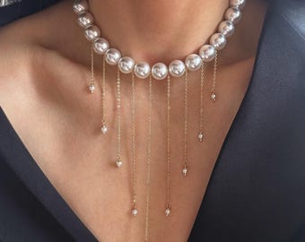 Buy Elegant Pearl Statement Necklace • 4 Row Pearl Choker ...