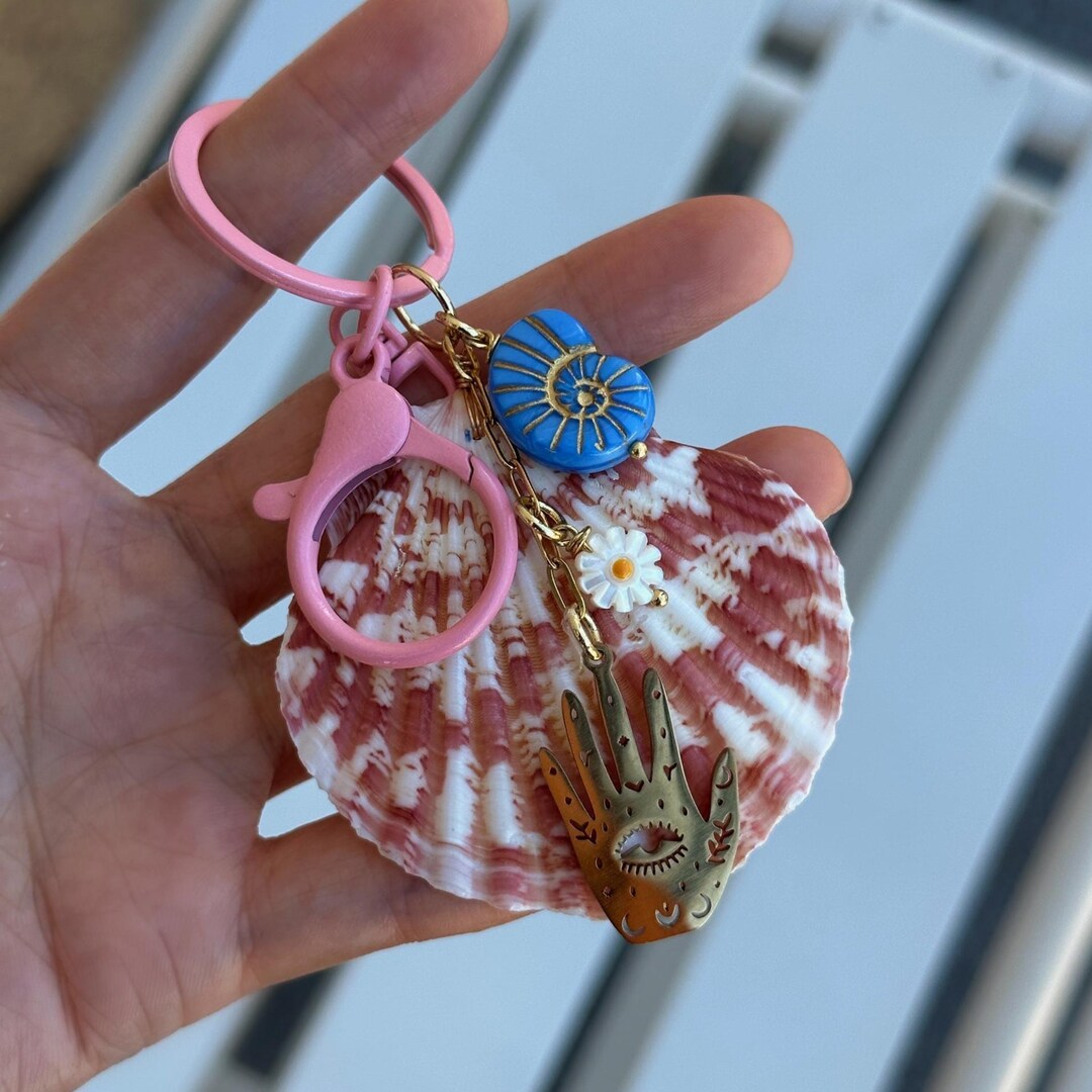 Pink Sea Shell Bag Charm, Natural Sea Shell Keychain, Real Sea Shell ...