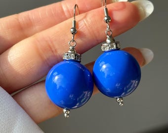 Color Pop Royal Blue Dangle Earrings • 90's Y2K Retro Vibes • Gifts for Women